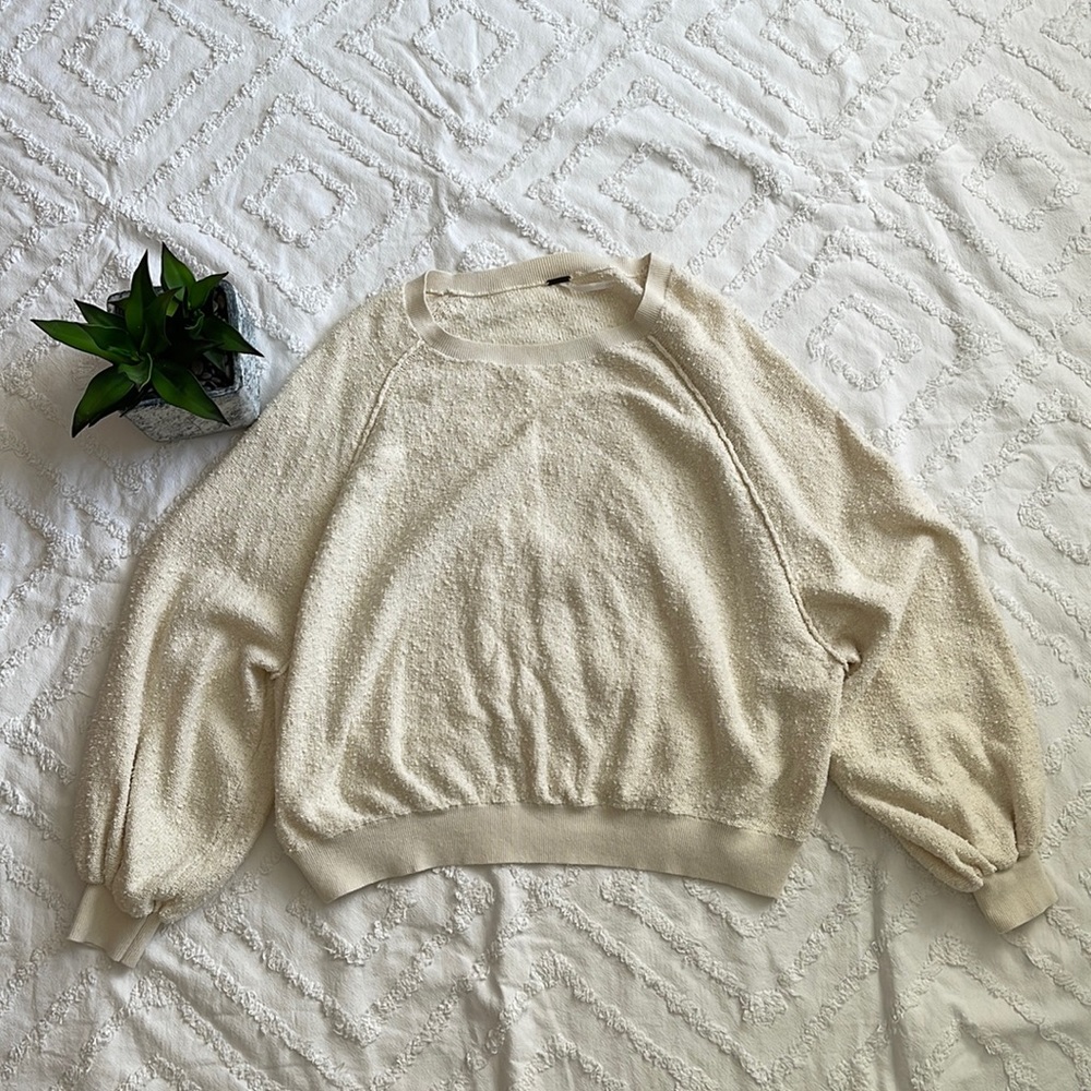 Free People Found My Friend Bubble Sleeve Cream Top S